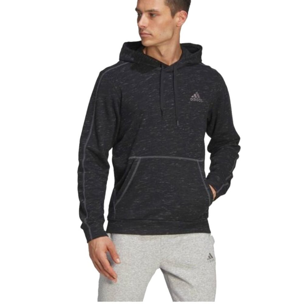 adidas Essentials Melange Embroidered Logo Hoodie – Men’s Medium, Grey/Black